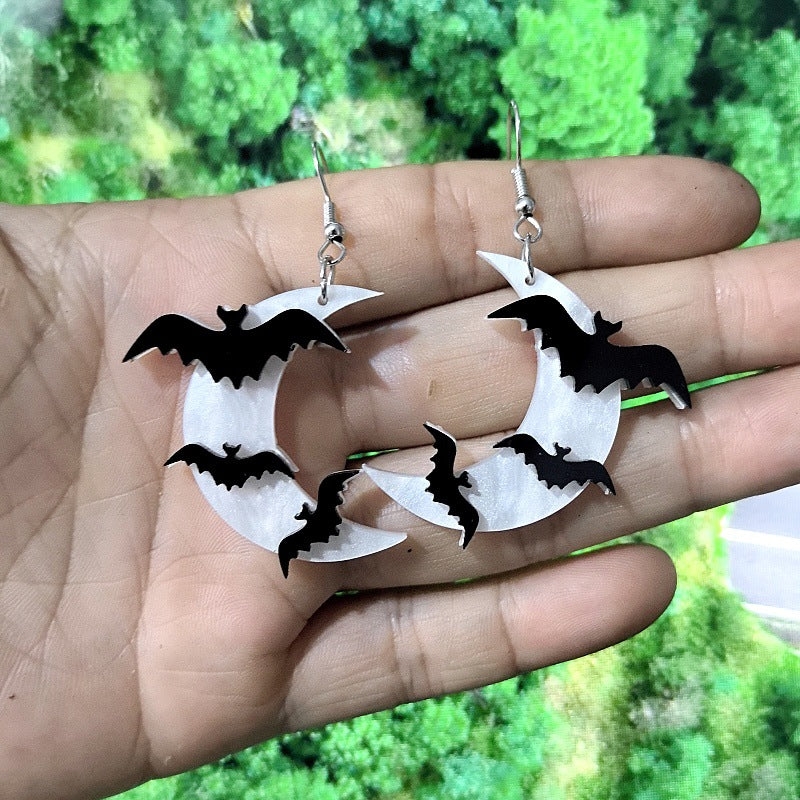 Wholesale Halloween Funny Acrylic Bat Moon Stainless Steel Earrings